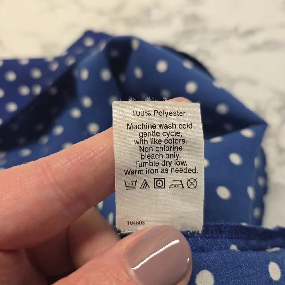 J. Crew 8 Blue White Polka Dot Sleeveless Ruffle Collar Keyhole Front Blouse